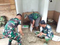 Satgas TMMD Ke-129 Pasang Keramik Tempat Wudhu dan MCK Langgar Nurul Fajri, Utamakan Kenyamanan Jamaah